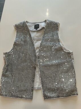 Armani Exchange Silver Rhinestone Grid Vest